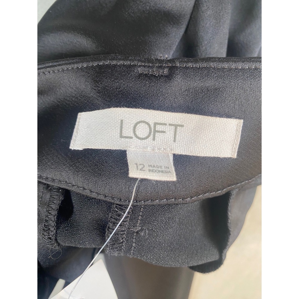 LOFT The Peyton Trouser Womens 12 Black Satin Wide Leg High Rise Quiet Luxury - Picture 6 of 8
